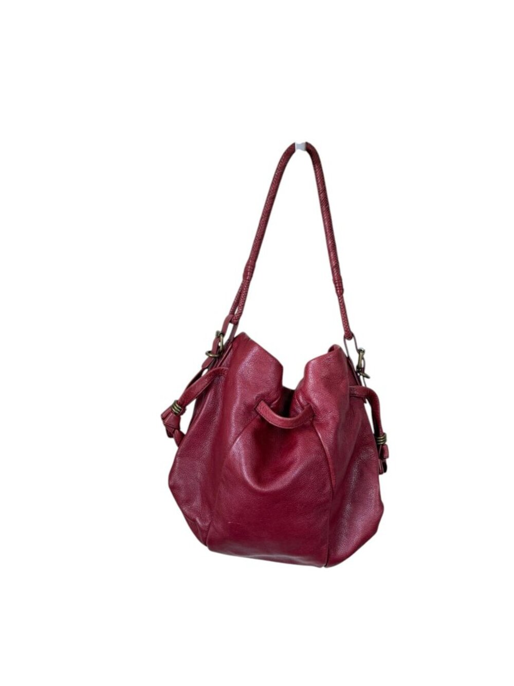 Elliott Lucca Pebbled Leather Bucket Bag Hobo Shoulder Purse Berry Red - Picture 12 of 12